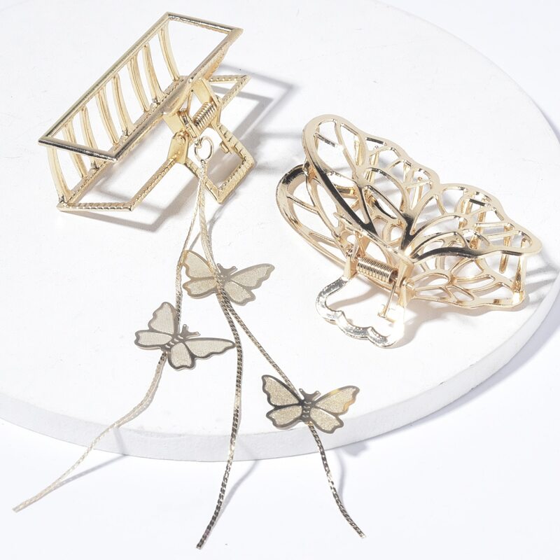 

2pcs Butterfly Decor Hair Claw, Gold