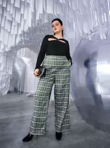SHEIN Unity Plus Plaid Print Wide Leg Pants