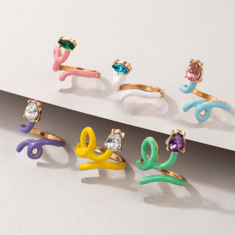 

6pcs Snake Decor Ring, Multicolor