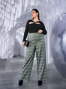 SHEIN Unity Plus Plaid Print Wide Leg Pants