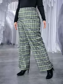SHEIN Unity Plus Plaid Print Wide Leg Pants