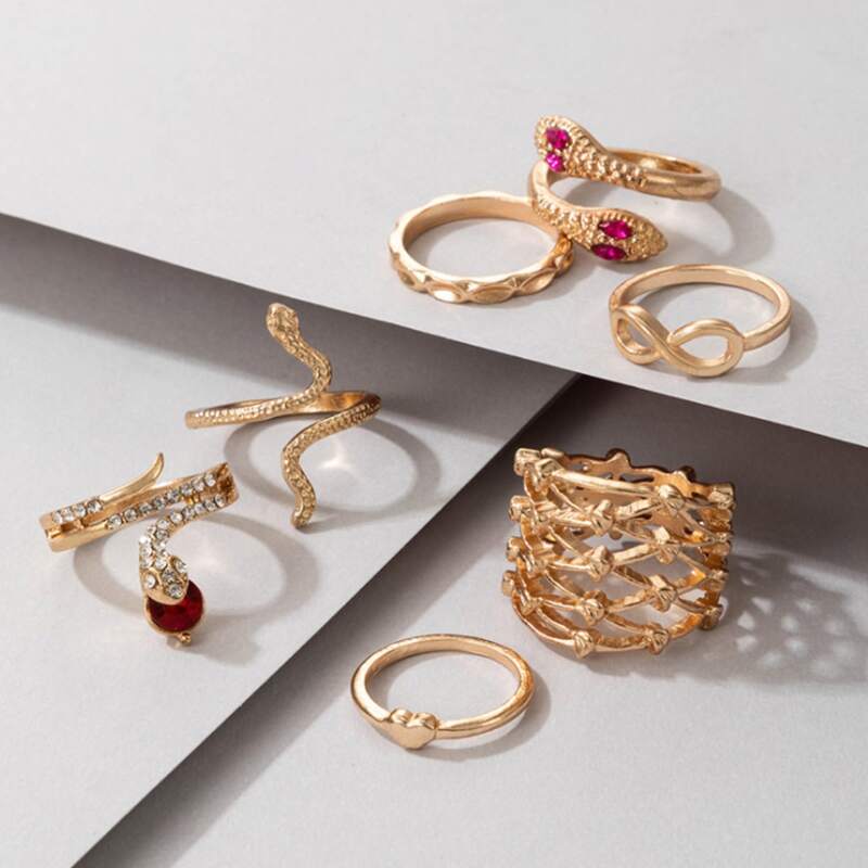 

7pcs Snake Decor Ring, Gold