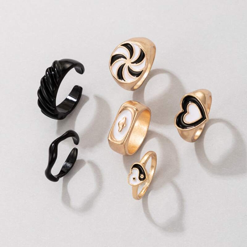 

6pcs Heart Decor Ring, Multicolor