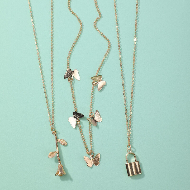 

3pcs Butterfly Decor Chain Necklace, Gold