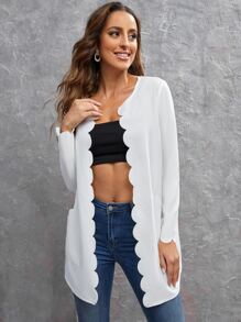 SHEIN Áo khoác Sò điệp màu trơn Thanh lịch - trắng - Xem 1