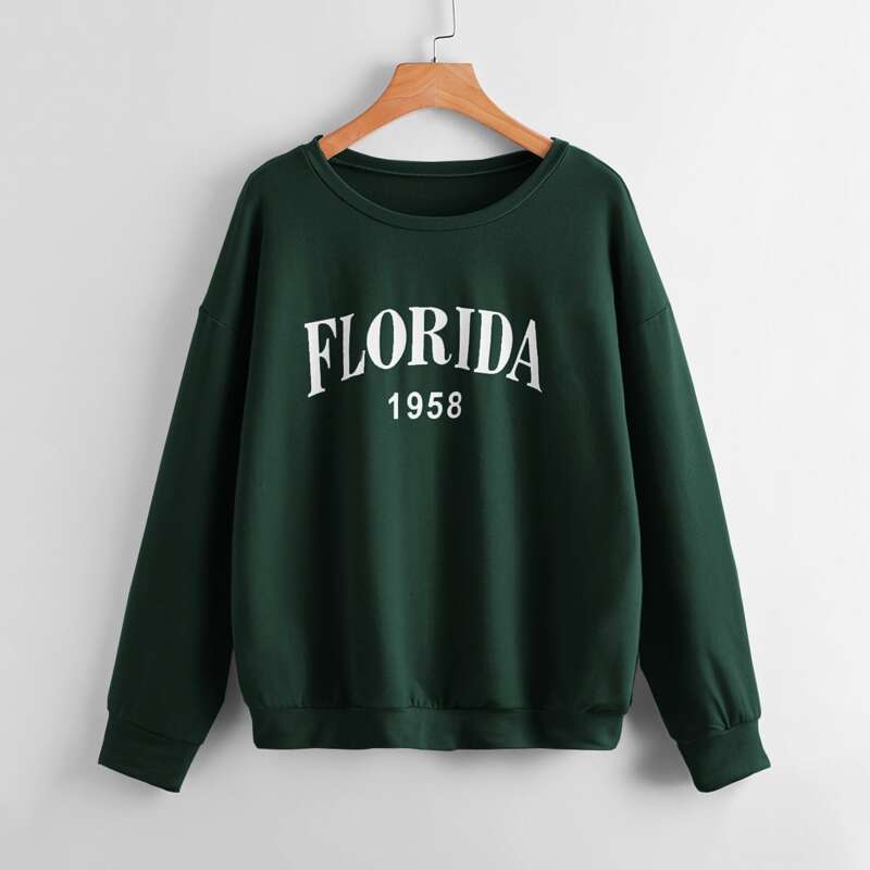 

Letter Drop Shoulder Sweatshirt, Dark green