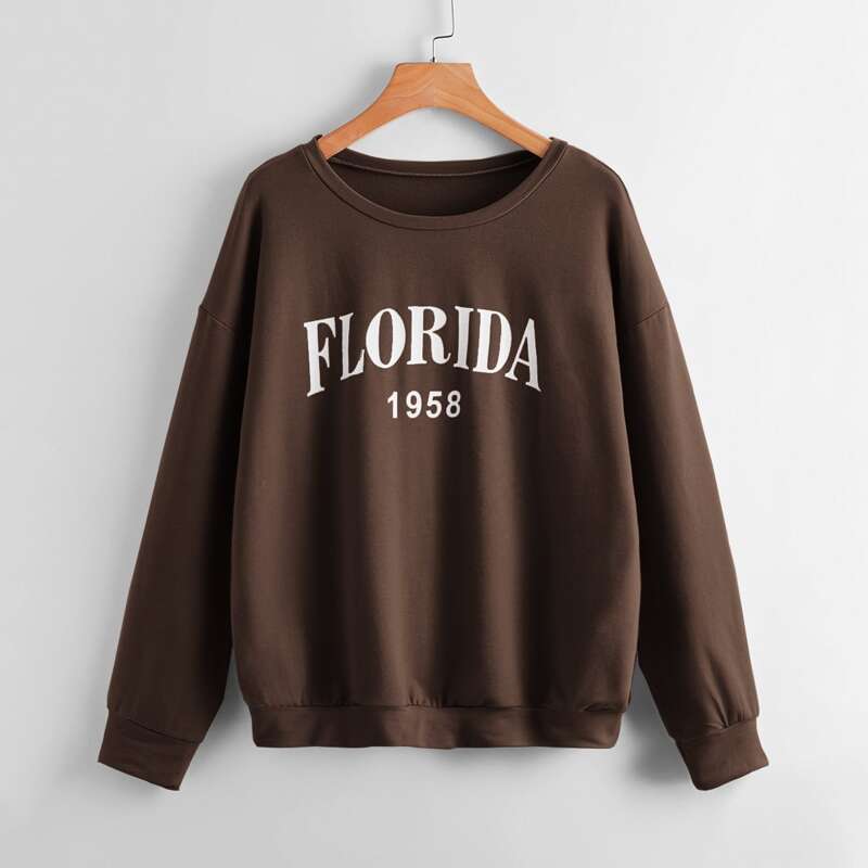 

Letter Drop Shoulder Sweatshirt, Brown