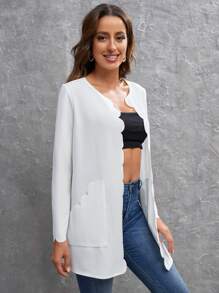 SHEIN Áo khoác Sò điệp màu trơn Thanh lịch - trắng - Xem 3