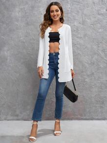 SHEIN Áo khoác Sò điệp màu trơn Thanh lịch - trắng - Xem 4