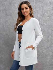 SHEIN Áo khoác Sò điệp màu trơn Thanh lịch - trắng - Xem 5