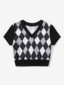 Muchica V領菱形印花T恤 - 彩色 - 查看 4