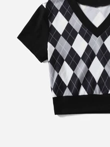 Muchica V領菱形印花T恤 - 彩色 - 查看 5