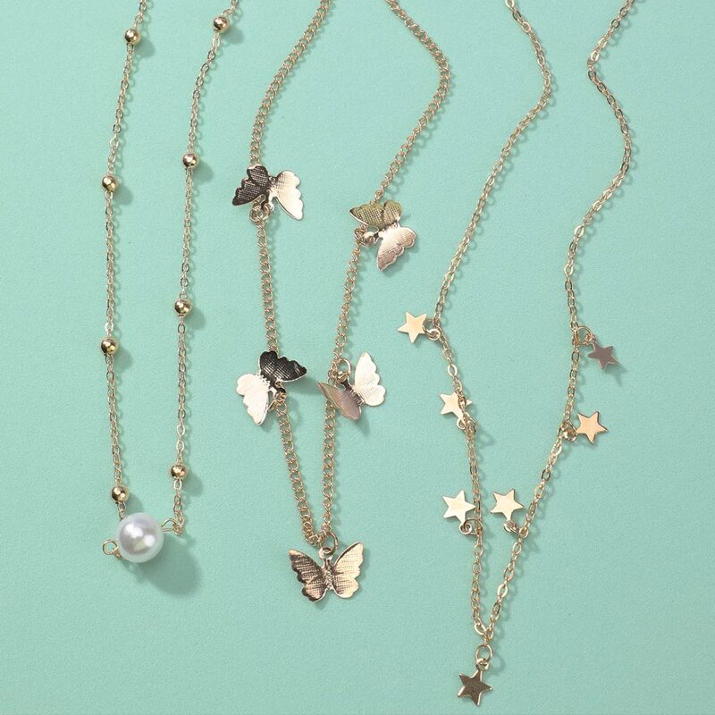 

3pcs Butterfly Decor Chain Necklace, Gold