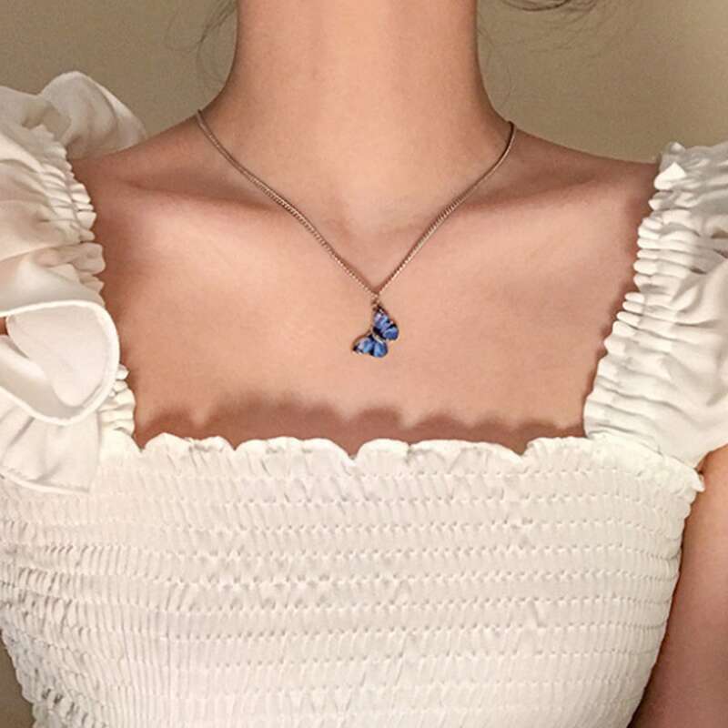 Butterfly Decor Chain Necklace, Silver