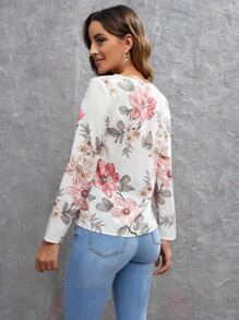 SHEIN Clasi Blusa con estampado floral con abertura delantera - Multicolor - Ver 2