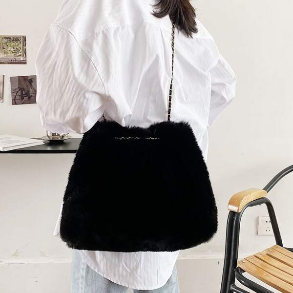 

Minimalist Fluffy Tote Bag, Black