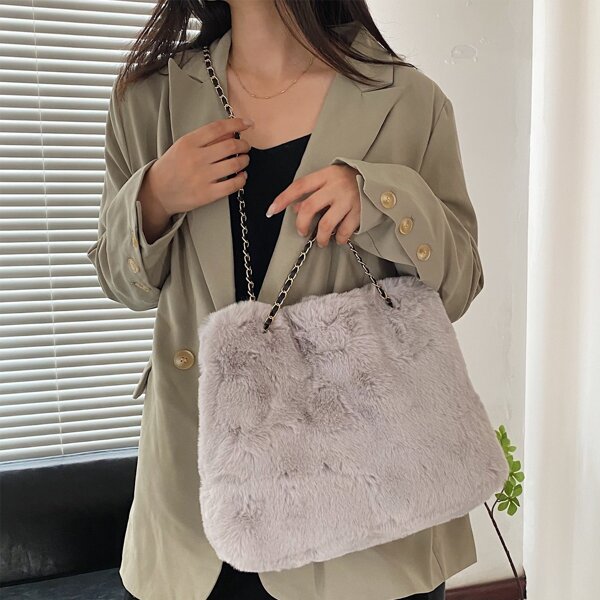 

Minimalist Fluffy Tote Bag, Grey