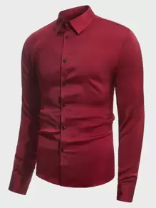 Manfinity Mode Men Solid Button Up Shirt - Burgundy - View 1