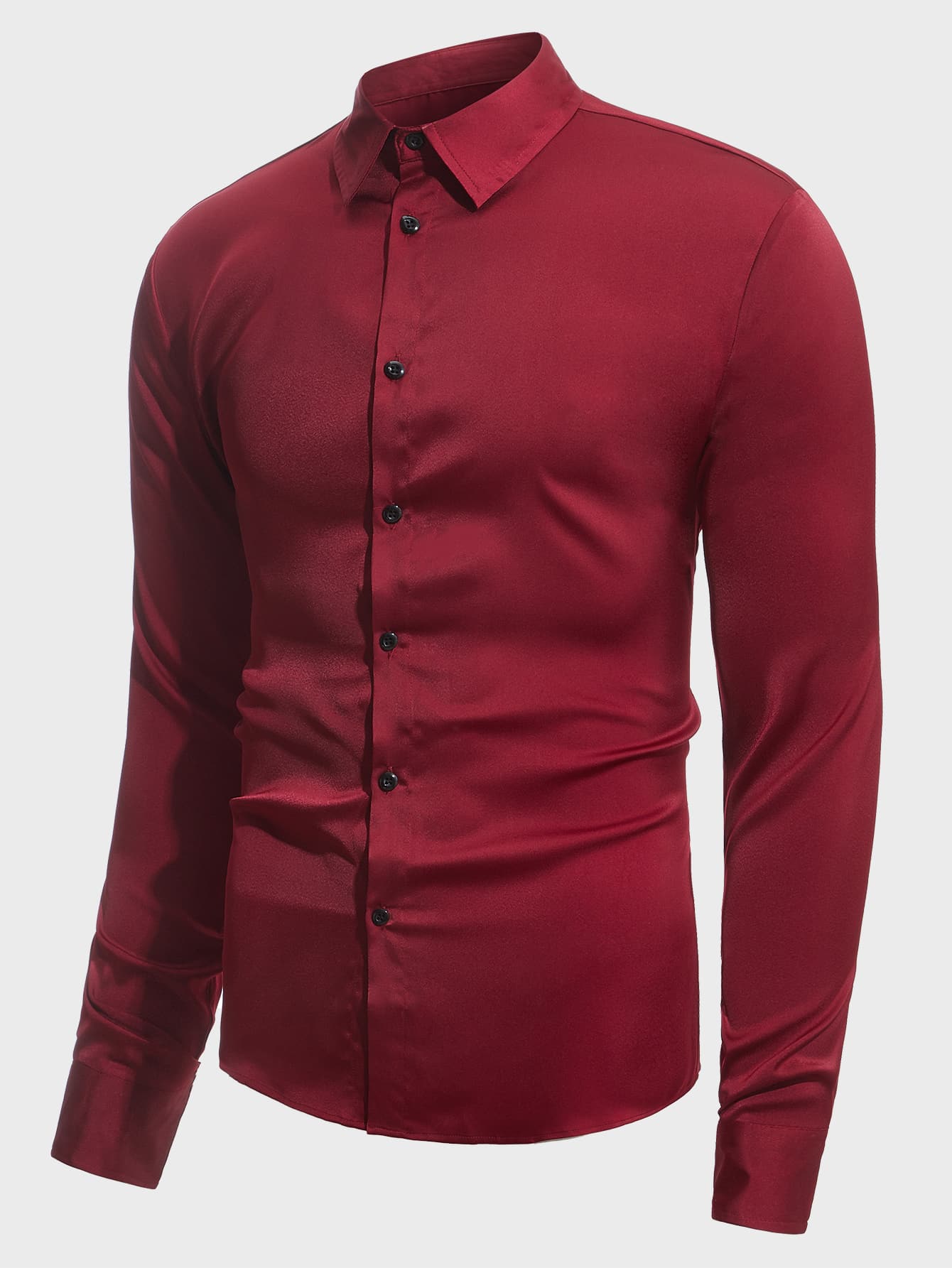 Manfinity Mode Men Solid Button Up Shirt - Burgundy - View 1
