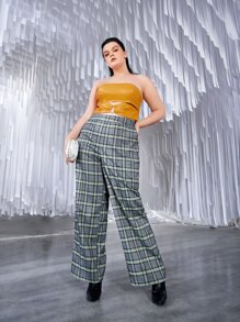 SHEIN ICON Plus Ring Linked PU Leather Tube Top - Mustard Yellow - View 2