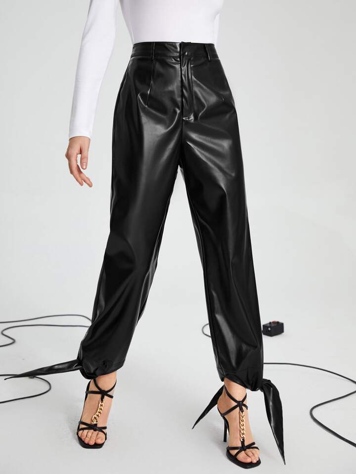 Shein Mexico Pantalones De Piel Shein SHEIN Pantalones Con Nudo