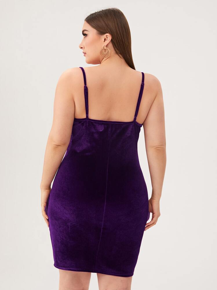 SHEIN Privé Plus Cowl Neck Velvet Bodycon Dress, For Winter - Purple - View 2