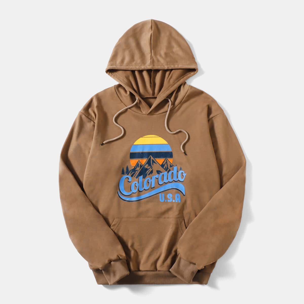 

Letter Graphic Drawstring Hoodie, Brown
