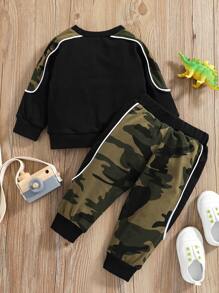 Baby Boy Camo And Letter Graphic Pullover & Joggers - Black - View 2