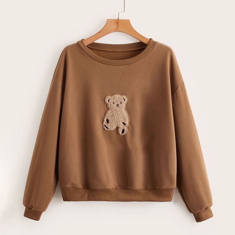 

Cartoon Bear Graphic Sweatshirt, Coffee brown
