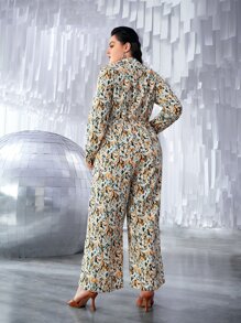 SHEIN Jumpsuits Plus Size Nút phía trước Tất cả trên in Thanh lịch - Nhiều màu - Xem 2