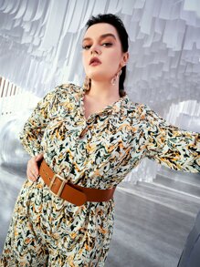 SHEIN Jumpsuits Plus Size Nút phía trước Tất cả trên in Thanh lịch - Nhiều màu - Xem 6
