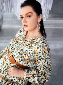 SHEIN Jumpsuits Plus Size Nút phía trước Tất cả trên in Thanh lịch - Nhiều màu - Xem 7