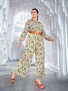 SHEIN Jumpsuits Plus Size Nút phía trước Tất cả trên in Thanh lịch - Nhiều màu - Xem 5