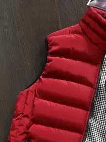 Manfinity Men Gingham Lined Zip Up Vest Jacket - Red - View 3