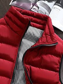 Manfinity Men Gingham Lined Zip Up Vest Jacket - Red - View 4