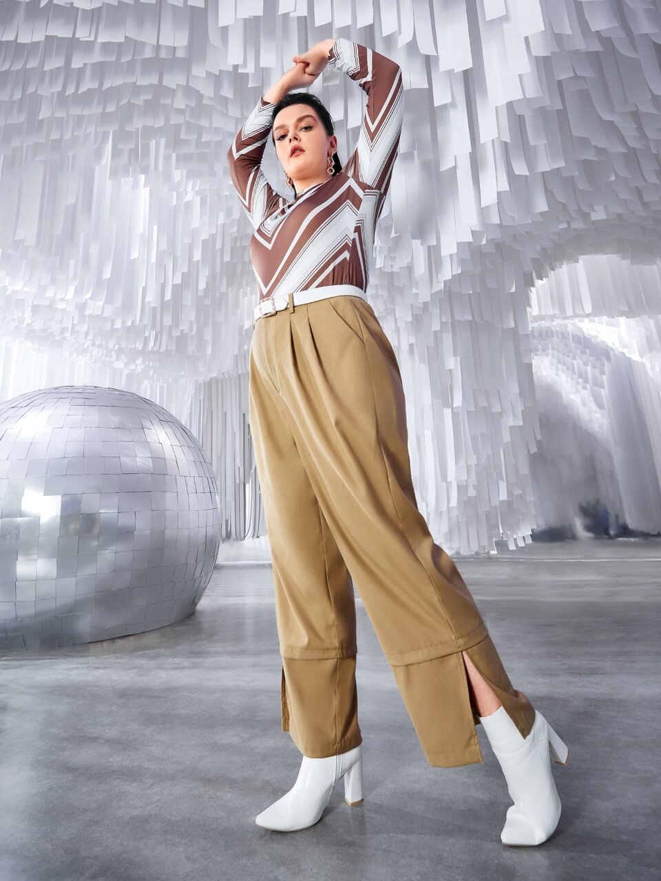 Plus Plicated Split Hem Pants