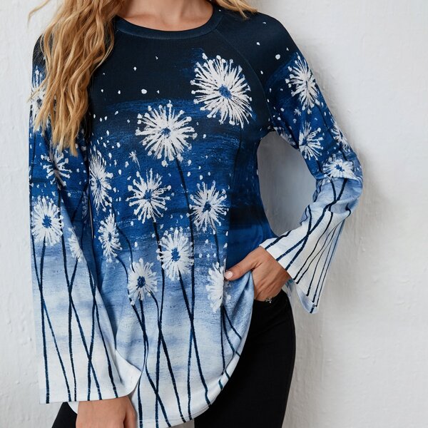 

Dandelion Print Raglan Sleeve Tee, Multicolor