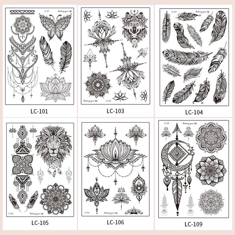 

6sheets Floral Tattoo Sticker, Black
