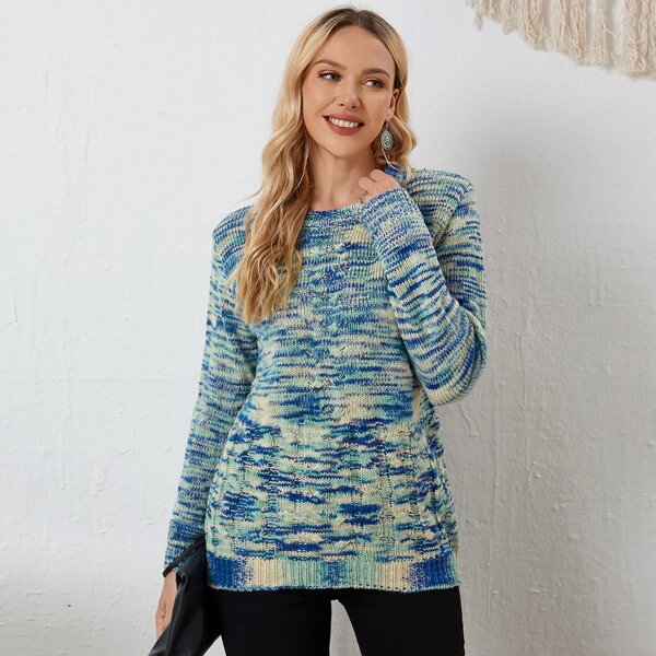 

Cable Knit Space Dye Sweater, Multicolor