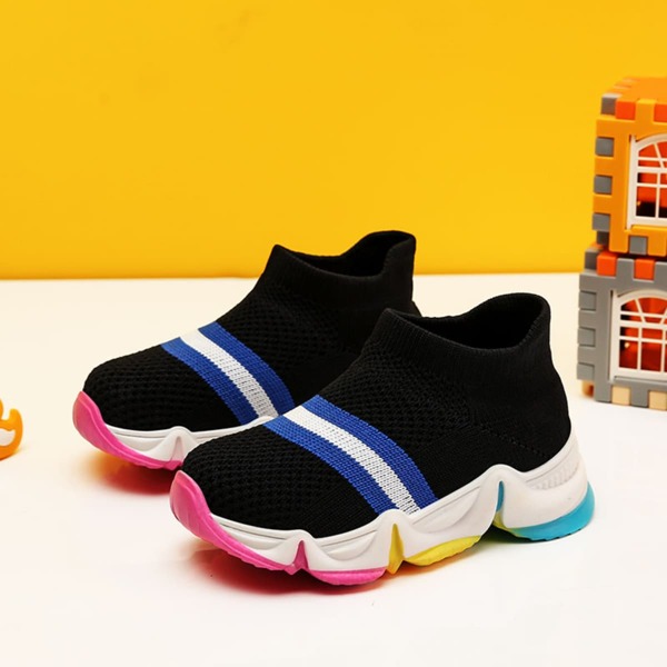 

Boys Striped Knit Slip On Sneakers, Black