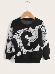 小男童字母圖案套頭毛衣 - 黑與白 - 查看 1