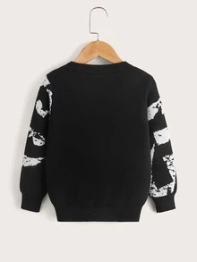 小男童字母圖案套頭毛衣 - 黑與白 - 查看 2