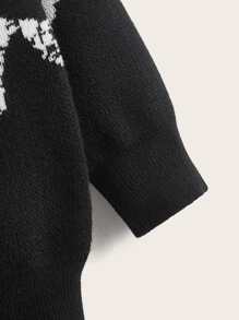 小男童字母圖案套頭毛衣 - 黑與白 - 查看 3