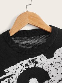 小男童字母圖案套頭毛衣 - 黑與白 - 查看 4