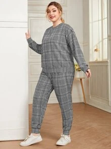 Mulvari Plus Plaid Drop Shoulder Pullover & Sweatpants
