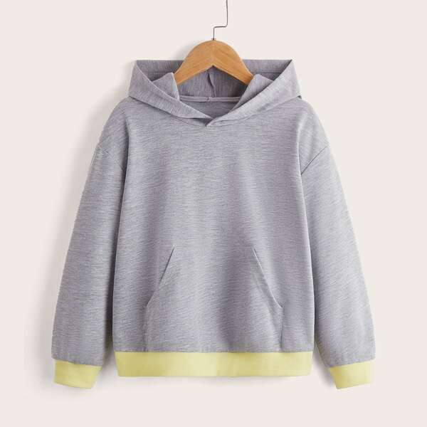 

Girls Colorblock Kangaroo Pocket Drop Shoulder Hoodie, Grey