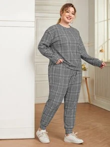 Mulvari Plus Plaid Drop Shoulder Pullover & Sweatpants