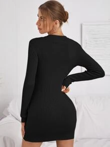 SHEIN Essnce 秋冬V领罗纹针织毛衣裙