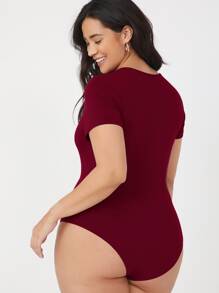 SHEIN BASICS Plus Form Fitted Bodysuit - Burgundy - View 2