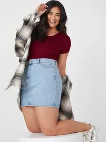 SHEIN BASICS Plus Form Fitted Bodysuit - Burgundy - View 5